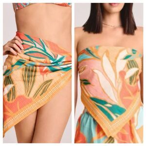 Vitamin A Swim Beach Coverup Sarong Wrap Scarf Orange Tropical Floral